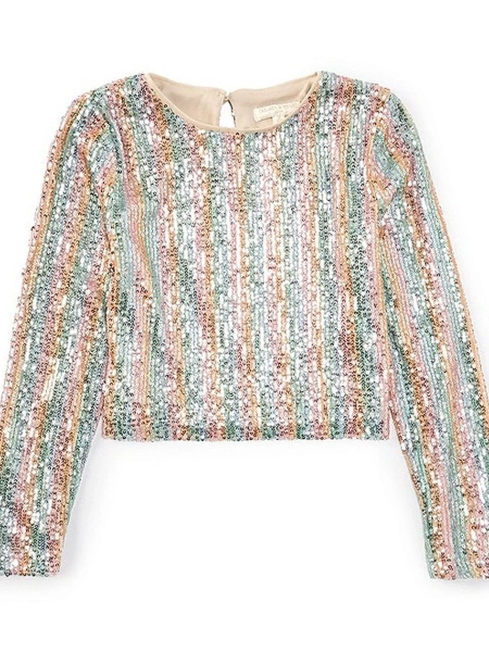 NWT Chelsea & Violet Girls Sequin Pastel Striped Crop Top & Pants Set